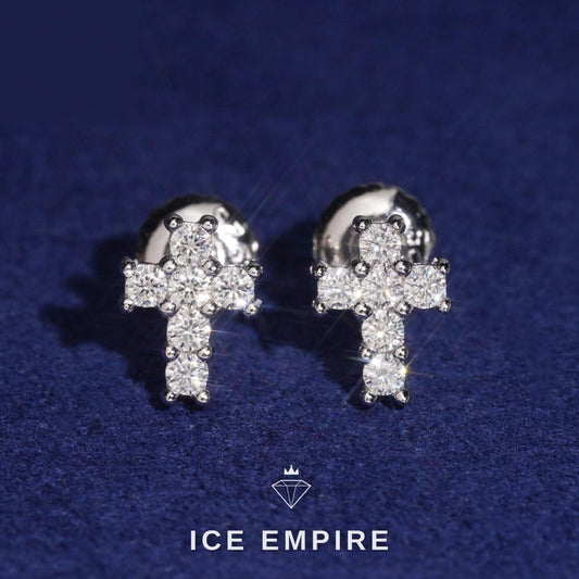 Iced Out Cross Gold Plated Moissanite Earrings