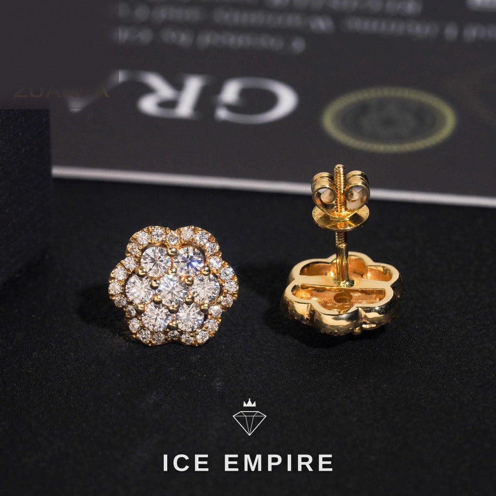 Iced Out Cluster Rose Gold Plated Moissanite Stud Earrings