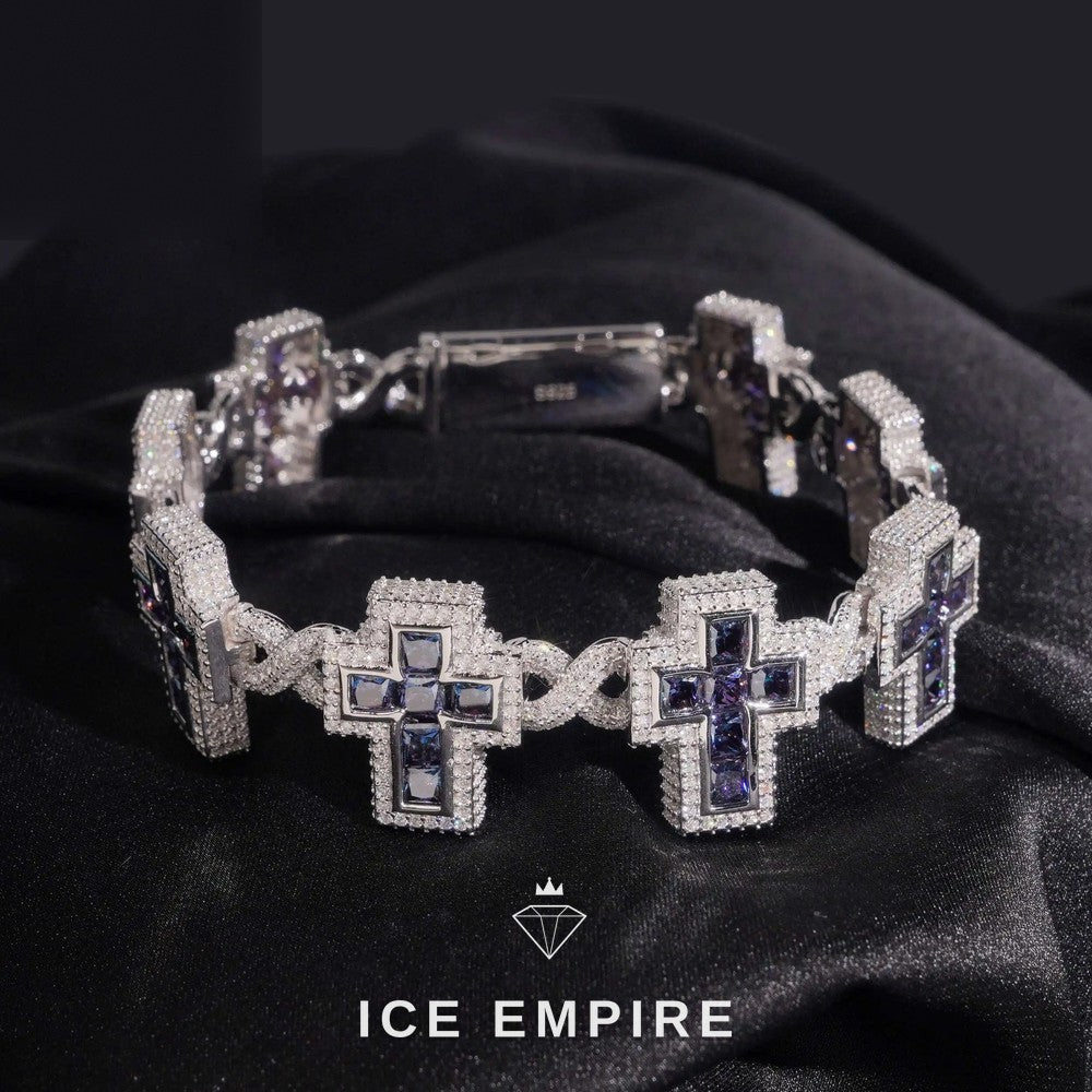 Iced Out Cross 925 Silver Moissanite Cuban Chain