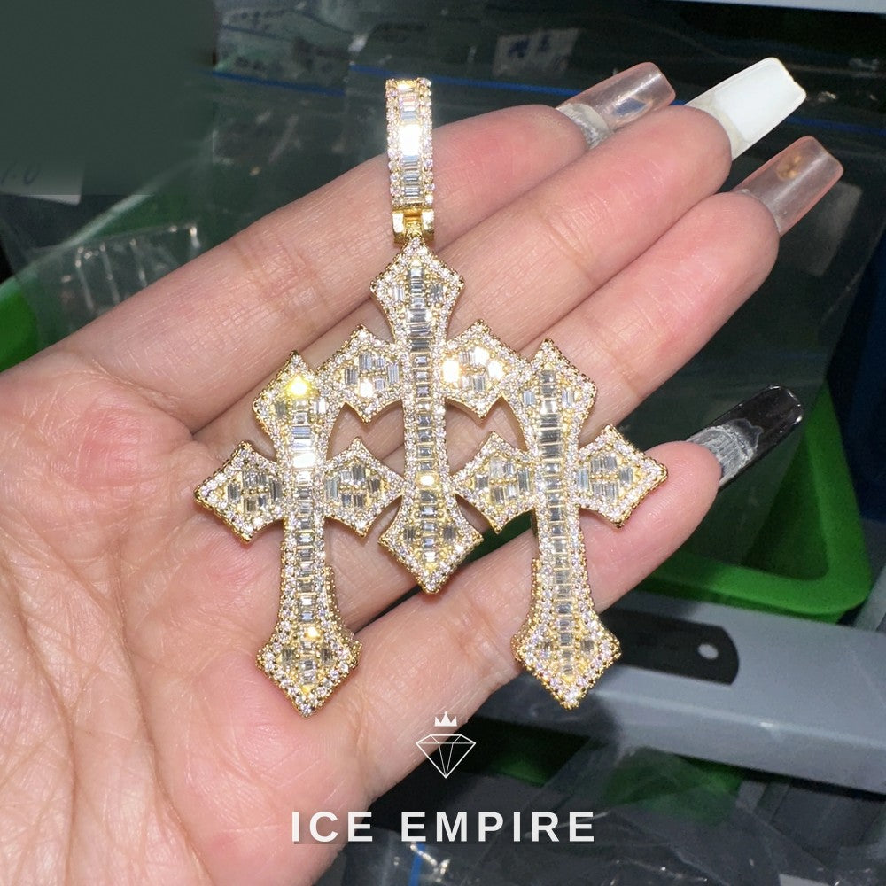 Iced Out Baguette Rose Gold Plated Moissanite Pendant