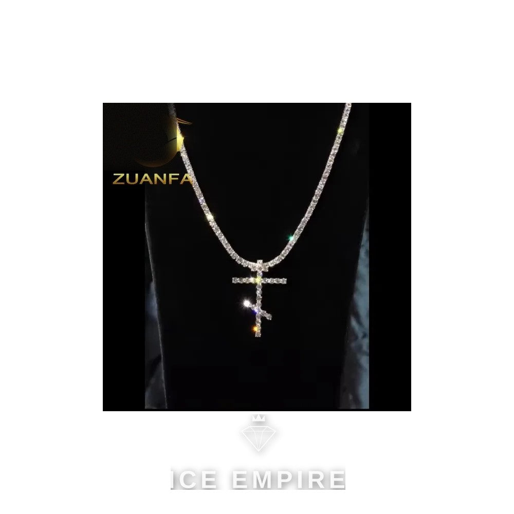Iced Out Cross 925 Silver Moissanite Cuban Chain