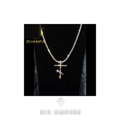 Iced Out Cross 925 Silver Moissanite Cuban Chain