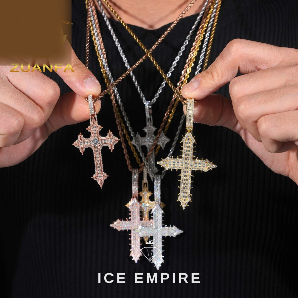 Iced Out Cross 925 Silver Pendant