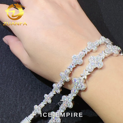 Iced Out Cross 925 Silver Moissanite Tennis Chain
