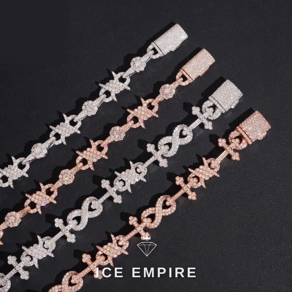 Iced Out Cross Rose Gold Plated Moissanite Tennis Bracelet