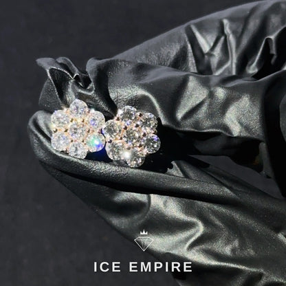 Iced Out Cluster Rose Gold Plated Moissanite Stud Earrings