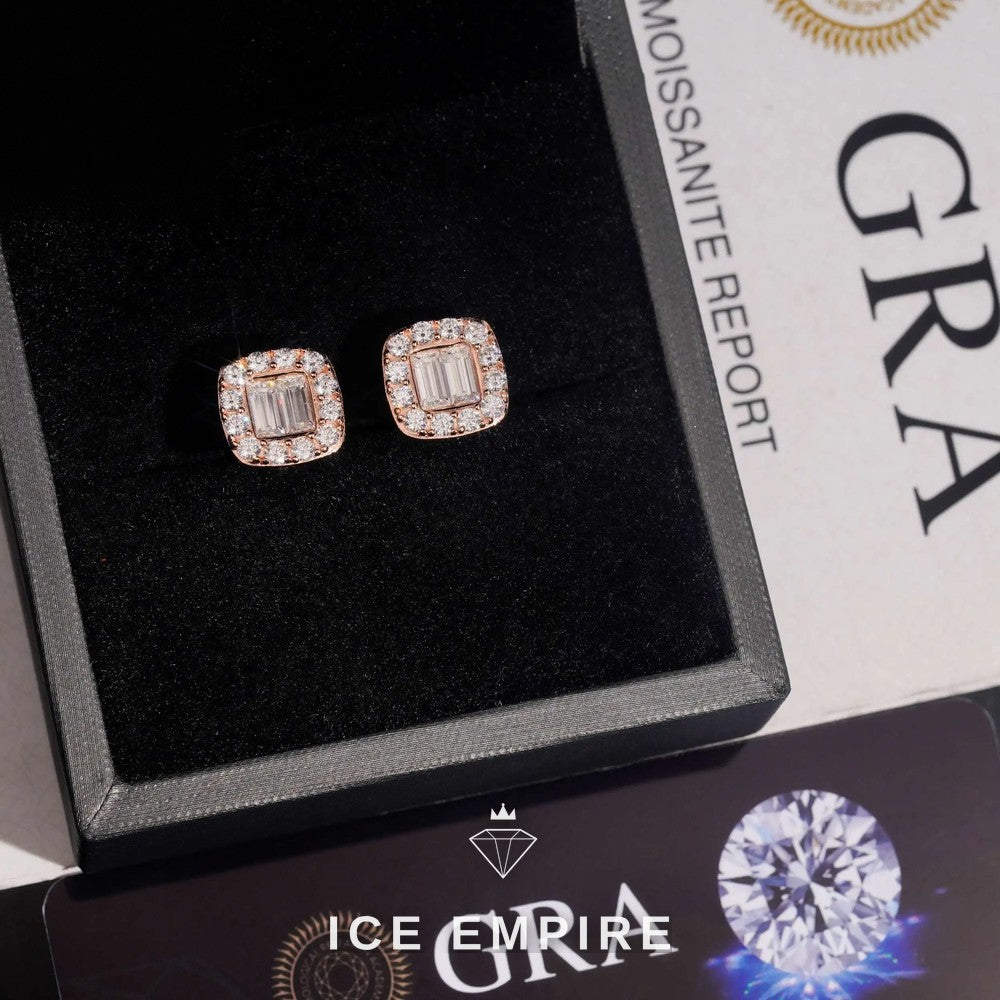 Iced Out Baguette 925 Silver Moissanite Stud Earrings