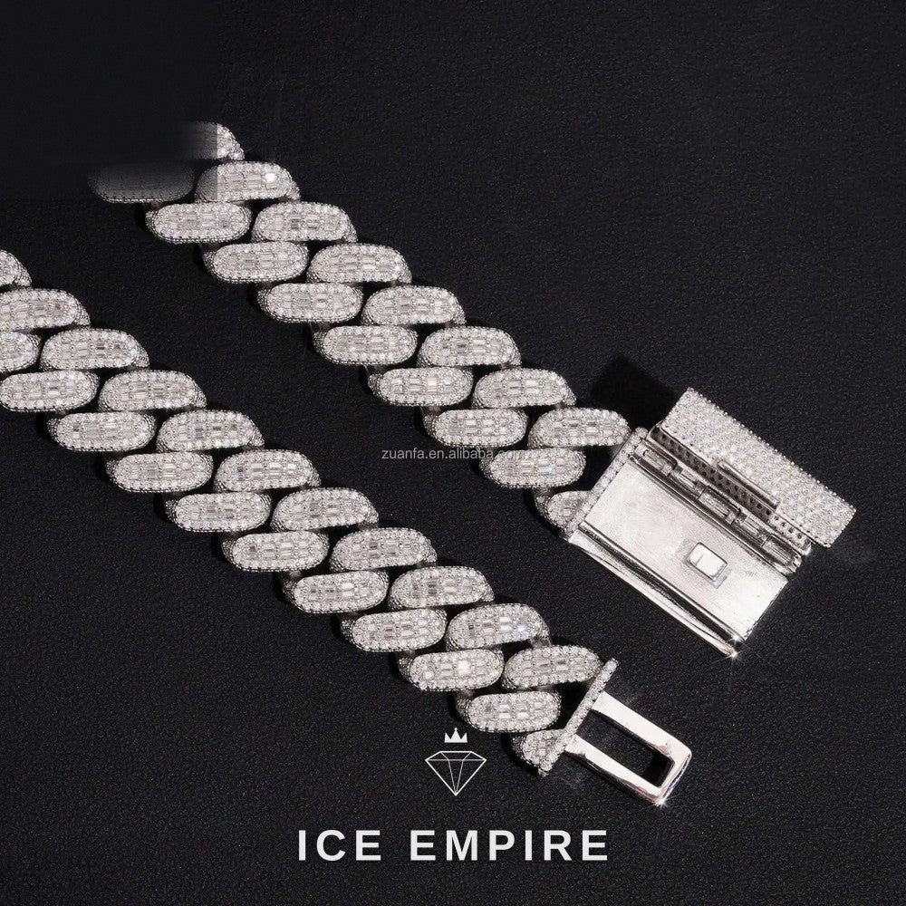 Iced Out Baguette 925 Silver Moissanite Cuban Chain