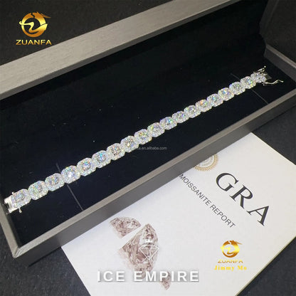 Iced Out Cluster 925 Silver Moissanite Tennis Chain