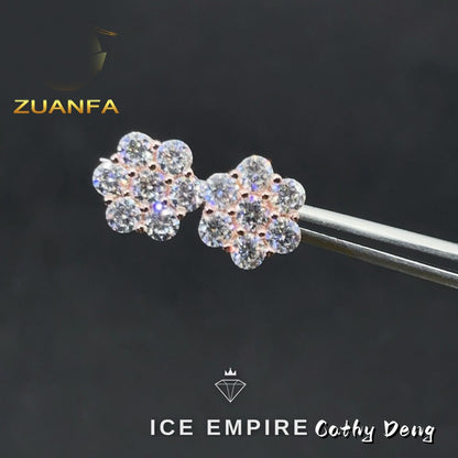 Iced Out Cluster Rose Gold Plated Moissanite Stud Earrings