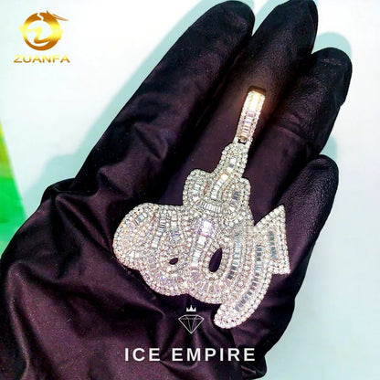 Iced Out Baguette 925 Silver Moissanite Pendant