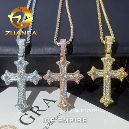 Iced Out Cross Rose Gold Plated Moissanite Rope Chain