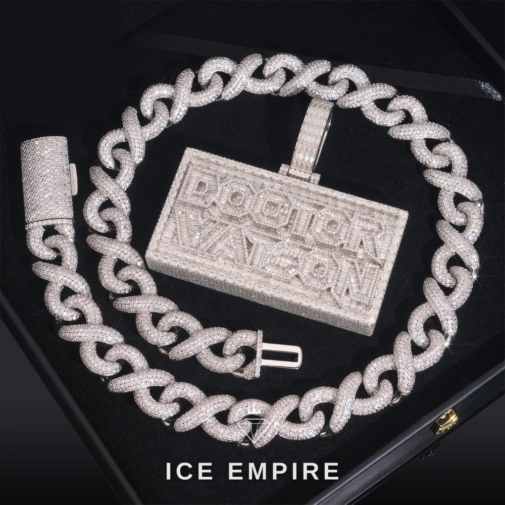 Iced Out Baguette 925 Silver Pendant