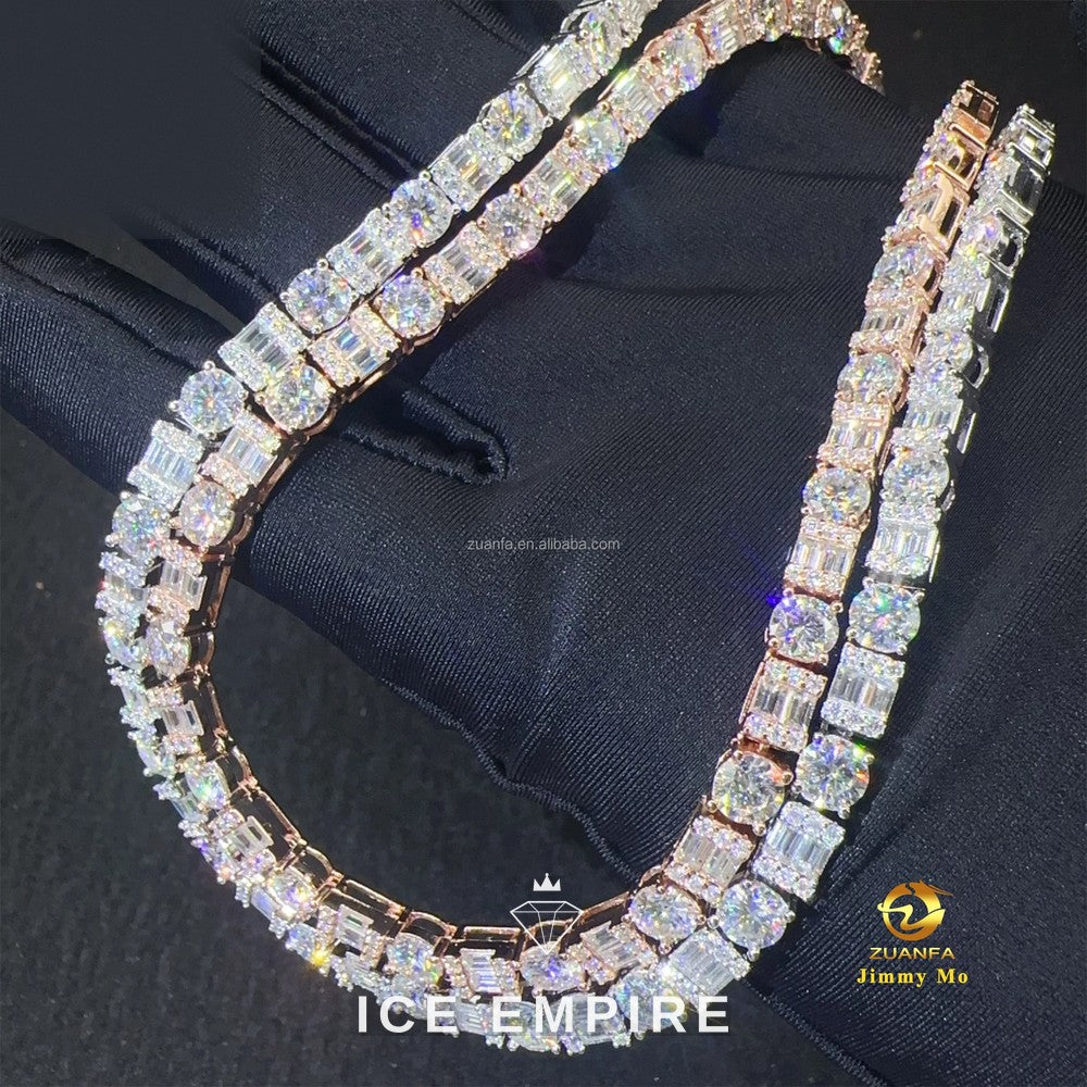 Iced Out Cluster 925 Silver Moissanite Cuban Chain