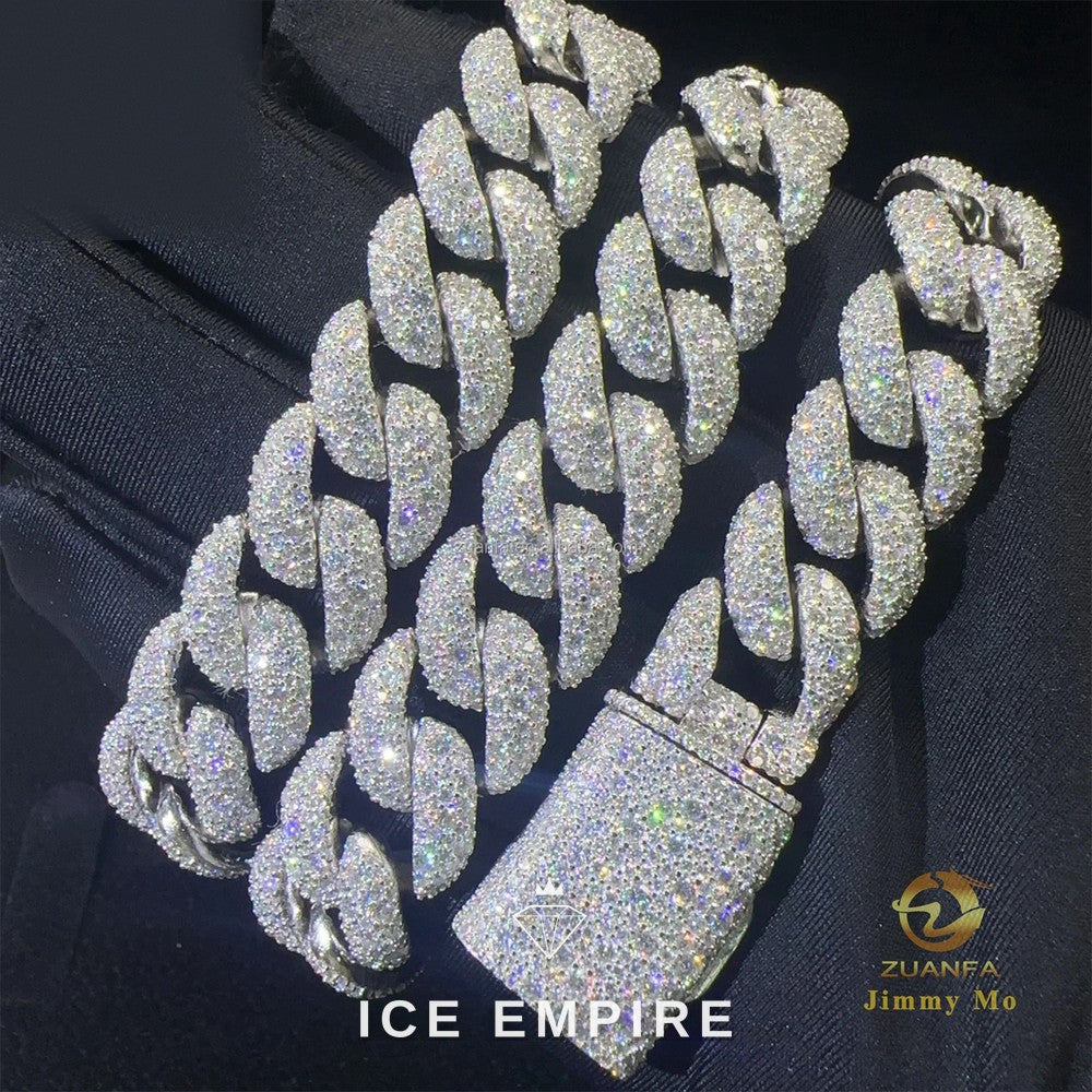 Iced Out 925 Silver Moissanite Cuban Chain