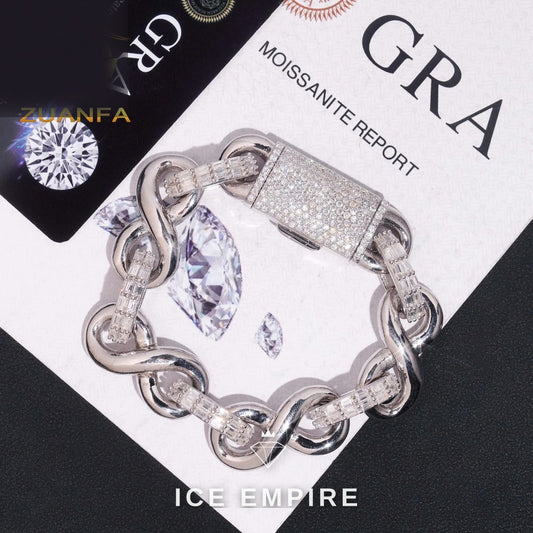 Iced Out Baguette 925 Silver Moissanite Cuban Chain