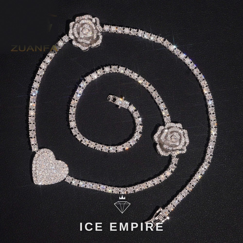 Iced Out Heart Rose Gold Plated Moissanite Cuban Chain