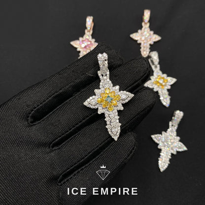 Iced Out Cross Rose Gold Plated Moissanite Pendant