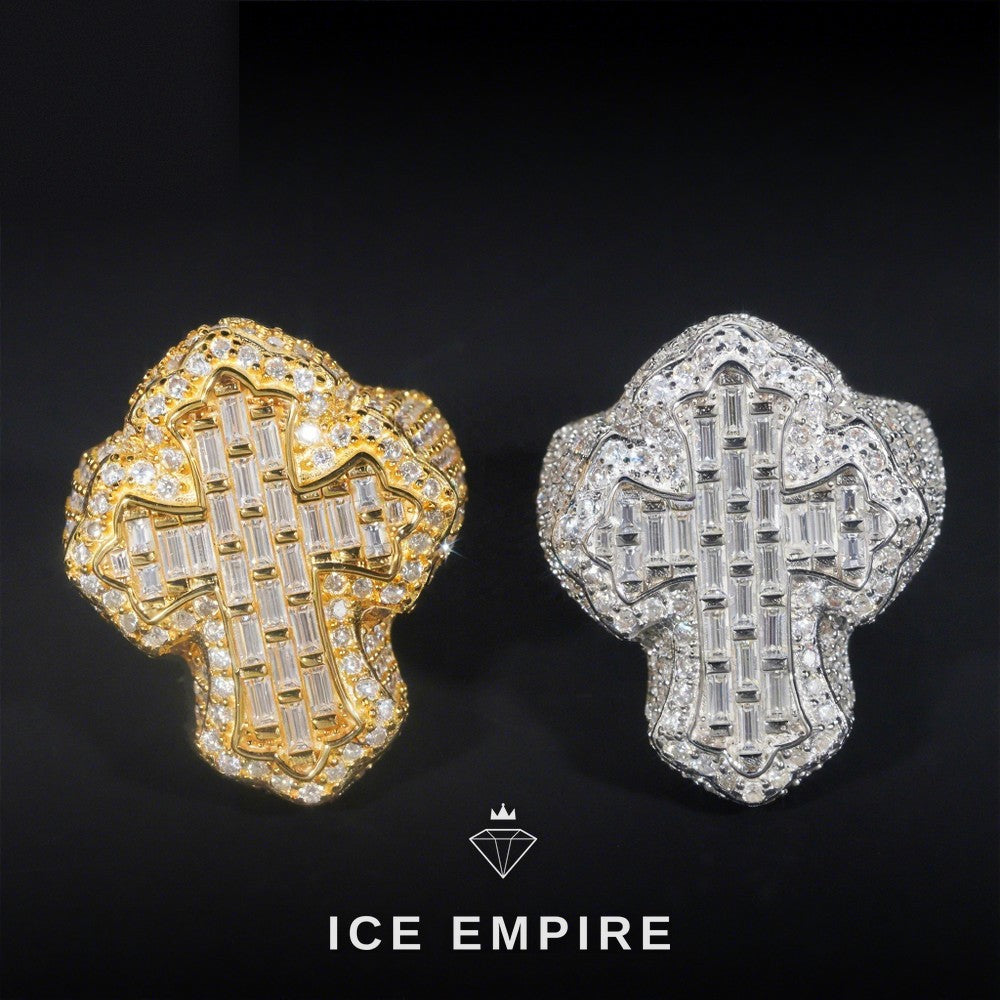 Iced Out Cross 925 Silver Moissanite Ring
