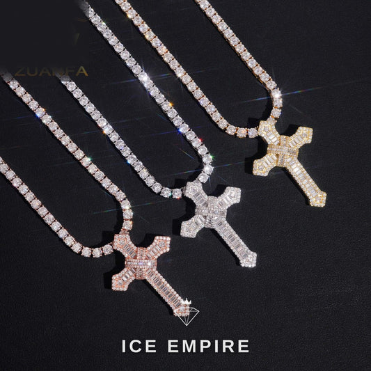 Iced Out Cross 925 Silver Pendant