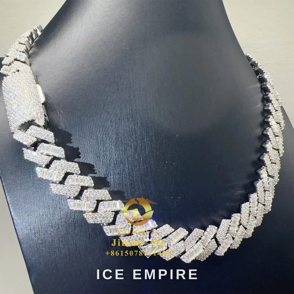 Iced Out Baguette Rose Gold Plated Moissanite Cuban Chain