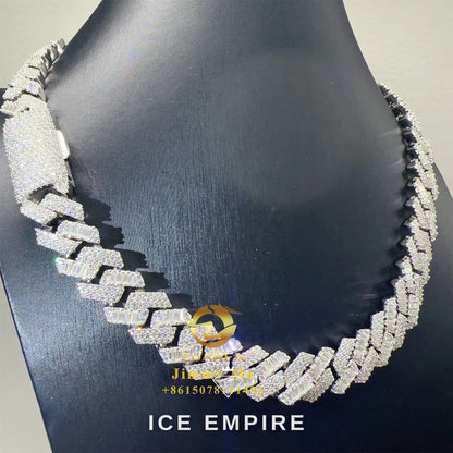 Iced Out Baguette Rose Gold Plated Moissanite Cuban Chain