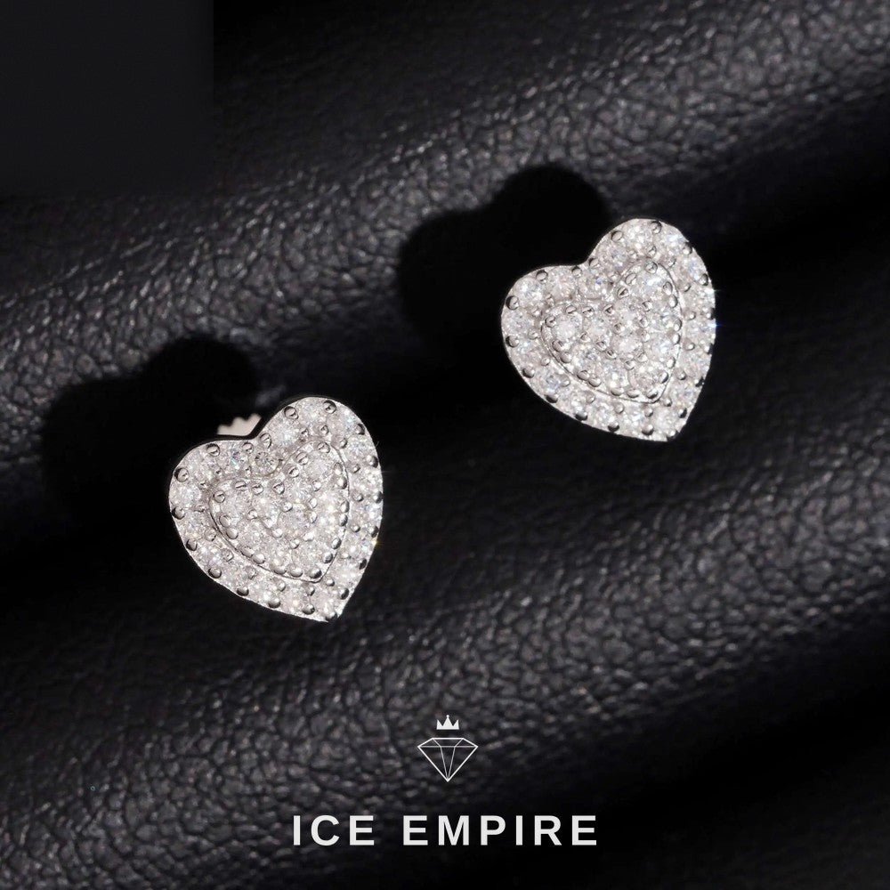 Iced Out Heart 14K Gold Moissanite Stud Earrings