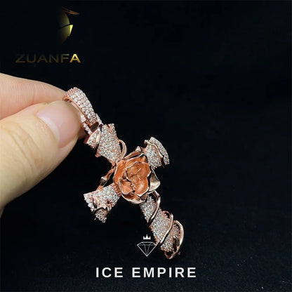 Iced Out Cross Rose Gold Pendant