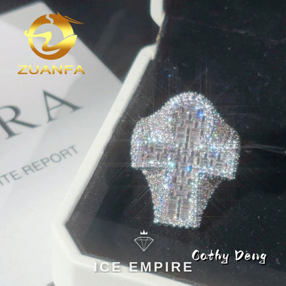 Iced Out Cross 925 Silver Moissanite Ring