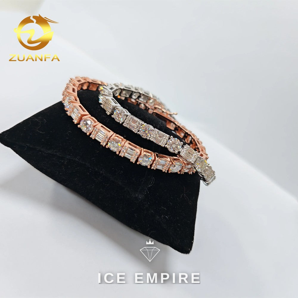 Iced Out Baguette Rose Gold Plated Moissanite Cuban Chain
