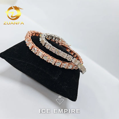 Iced Out Baguette Rose Gold Plated Moissanite Cuban Chain
