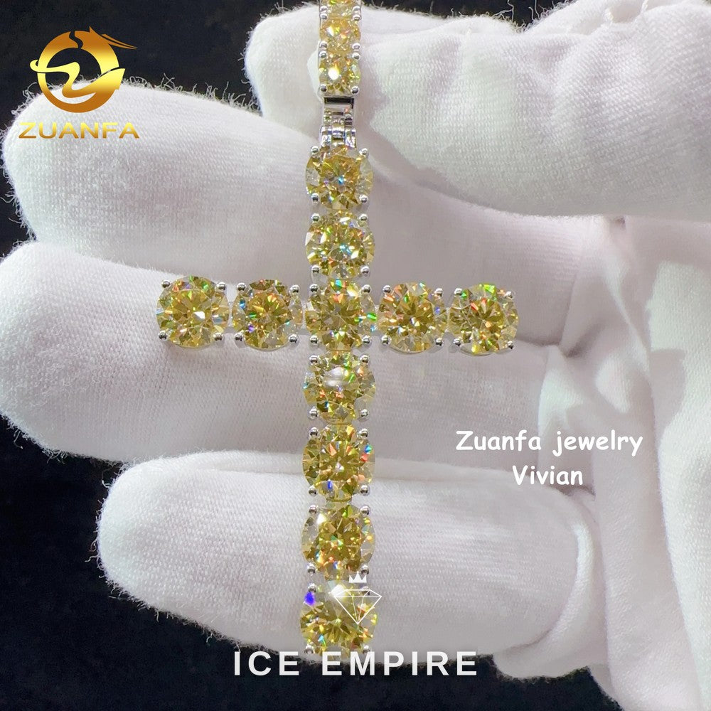 Iced Out Cross Rose Gold Plated Moissanite Pendant