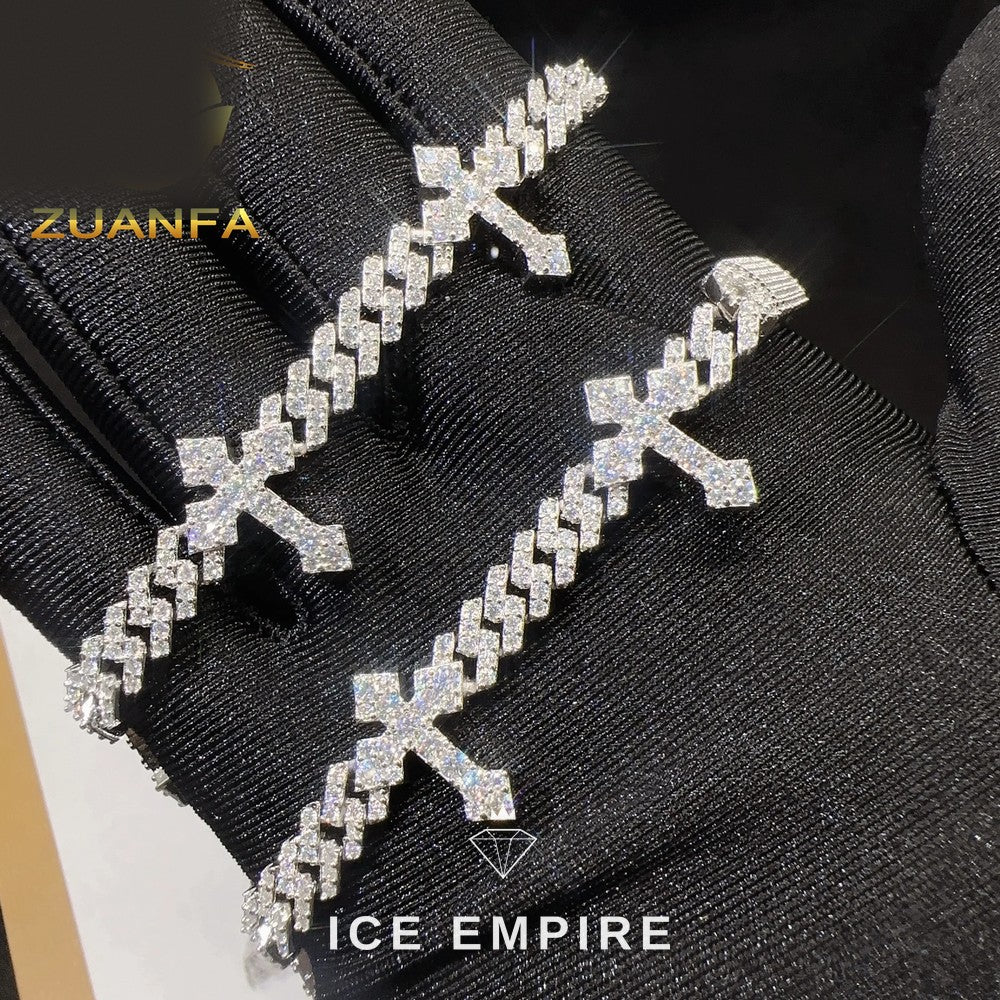 Iced Out Cross 925 Silver Moissanite Cuban Chain