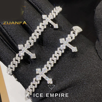 Iced Out Cross 925 Silver Moissanite Cuban Chain