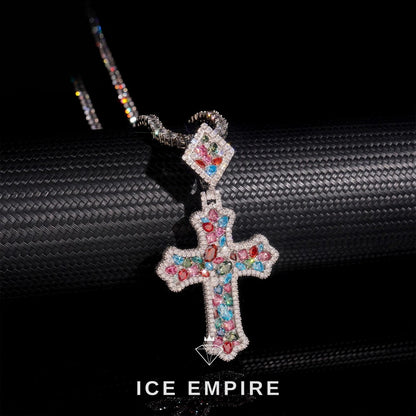 Iced Out Cross Rose Gold Plated Moissanite Pendant
