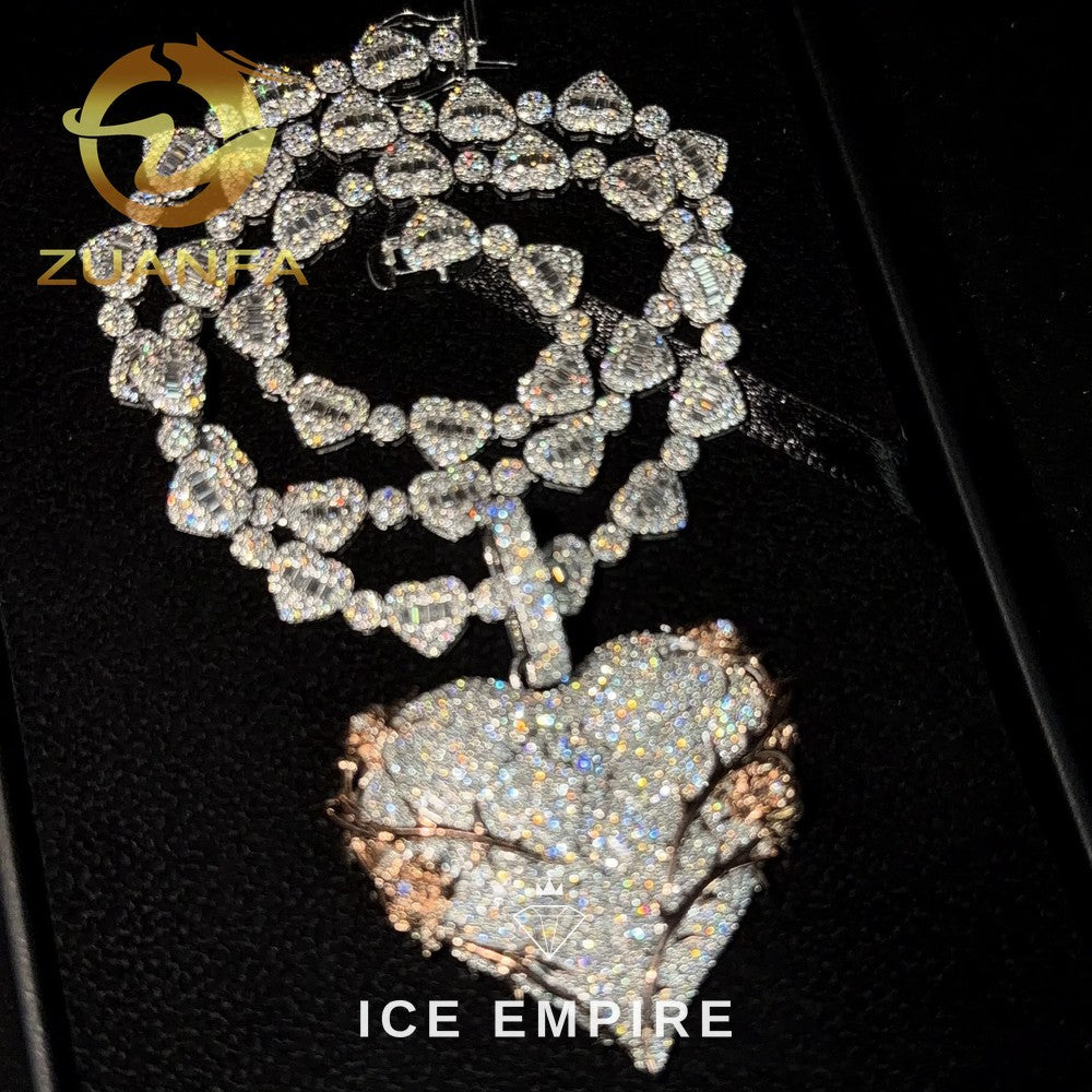Iced Out Heart Rose Gold Plated Moissanite Pendant