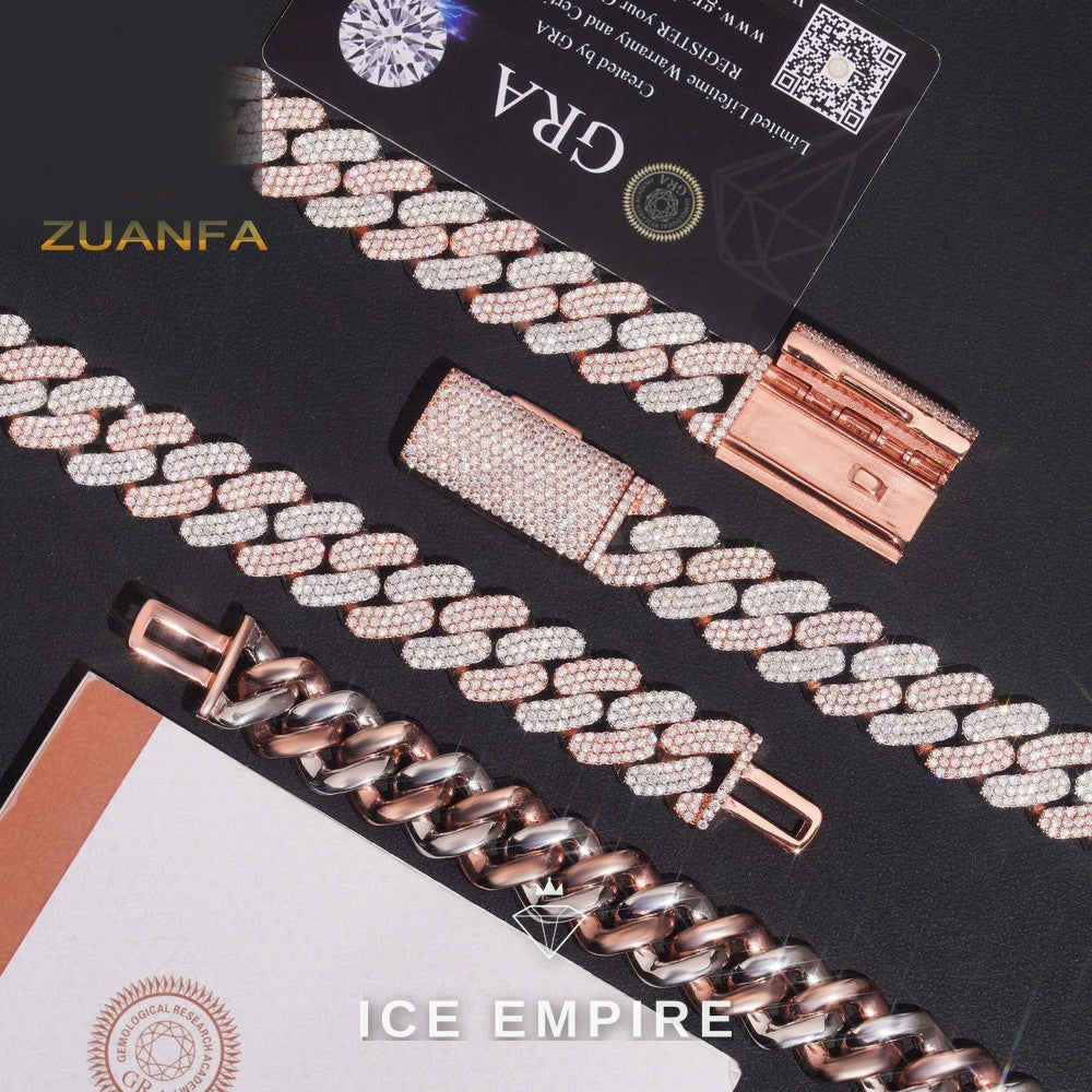 Iced Out Rose Gold Plated Moissanite Cuban Chain