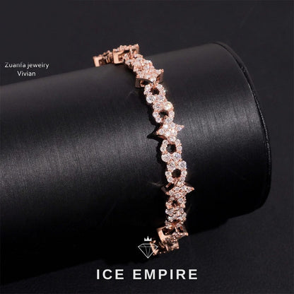 Iced Out Cluster Rose Gold Plated Moissanite Tennis Chain