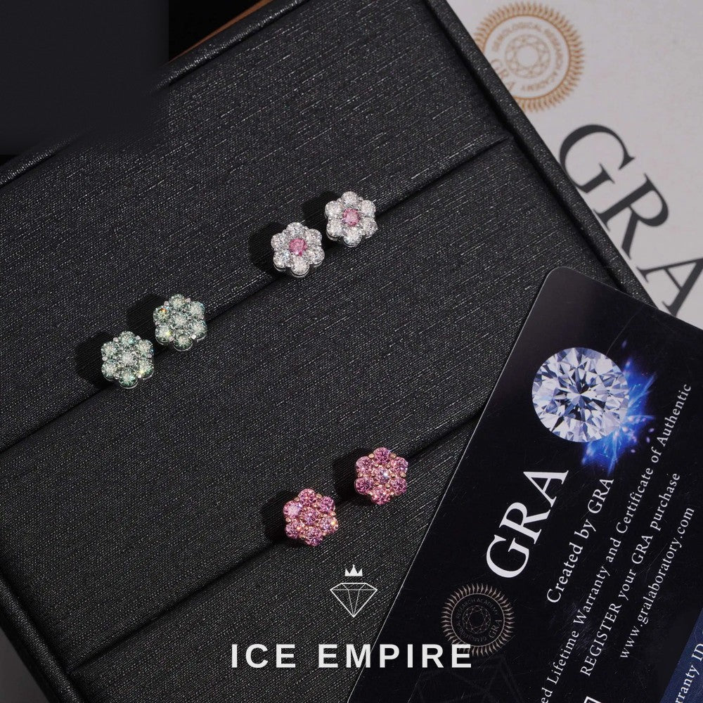 Iced Out Cluster 925 Silver Moissanite Stud Earrings