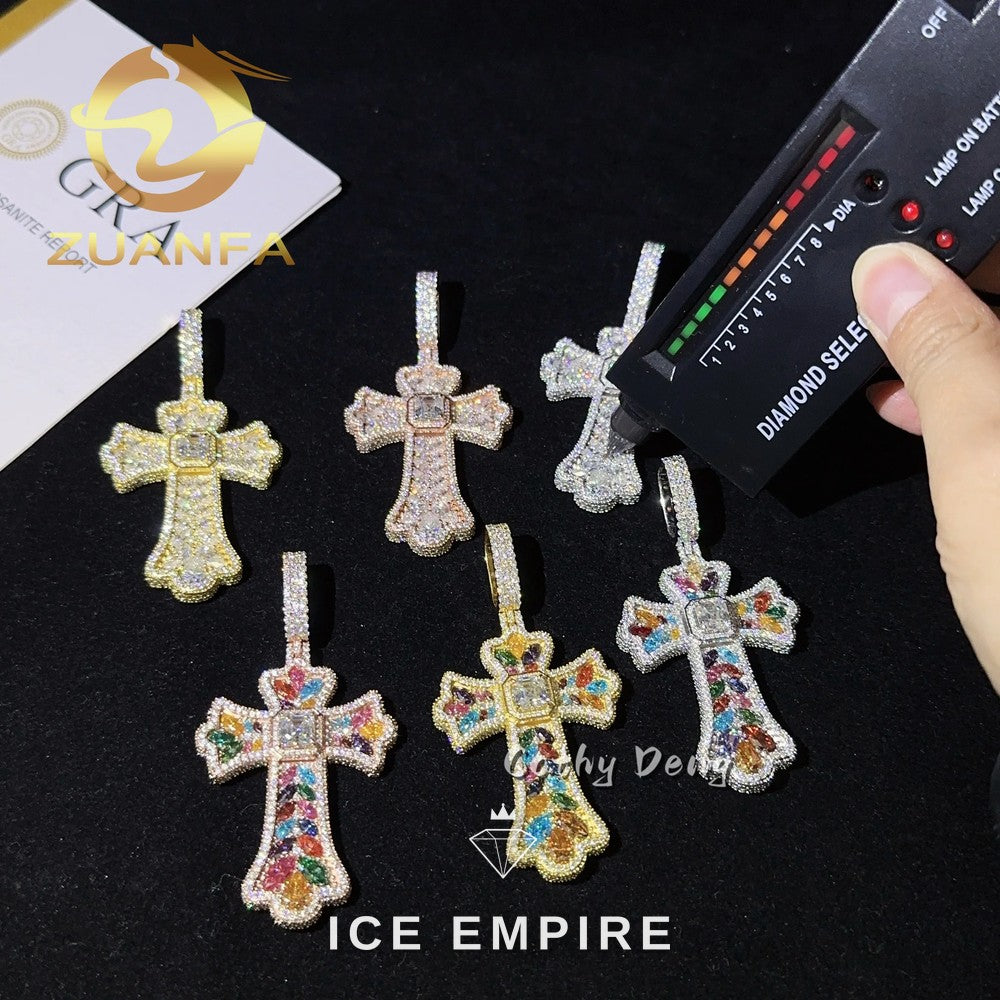 Iced Out Cross Rose Gold Plated Moissanite Pendant