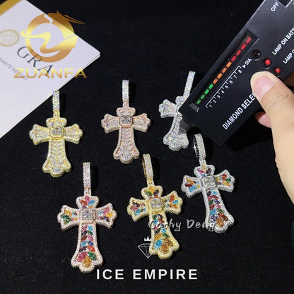 Iced Out Cross Rose Gold Plated Moissanite Pendant