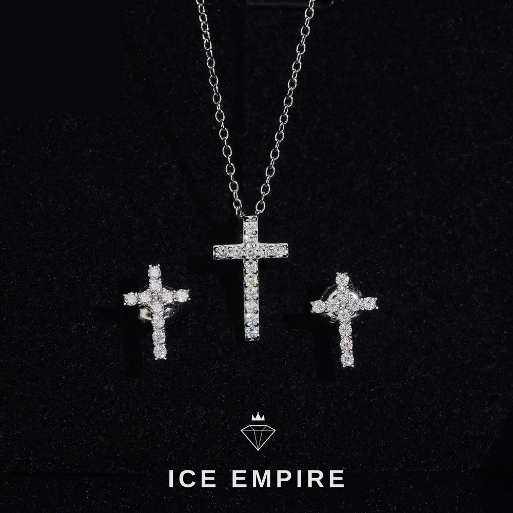 Iced Out Cross 925 Silver Moissanite Stud Earrings