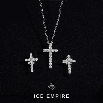 Iced Out Cross 925 Silver Moissanite Stud Earrings
