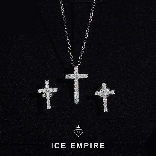 Iced Out Cross 925 Silver Moissanite Stud Earrings