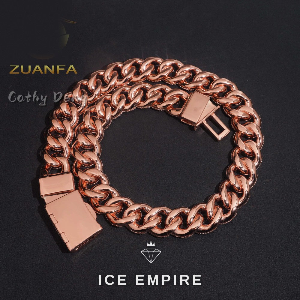 Iced Out Rose Gold Plated Moissanite Cuban Chain