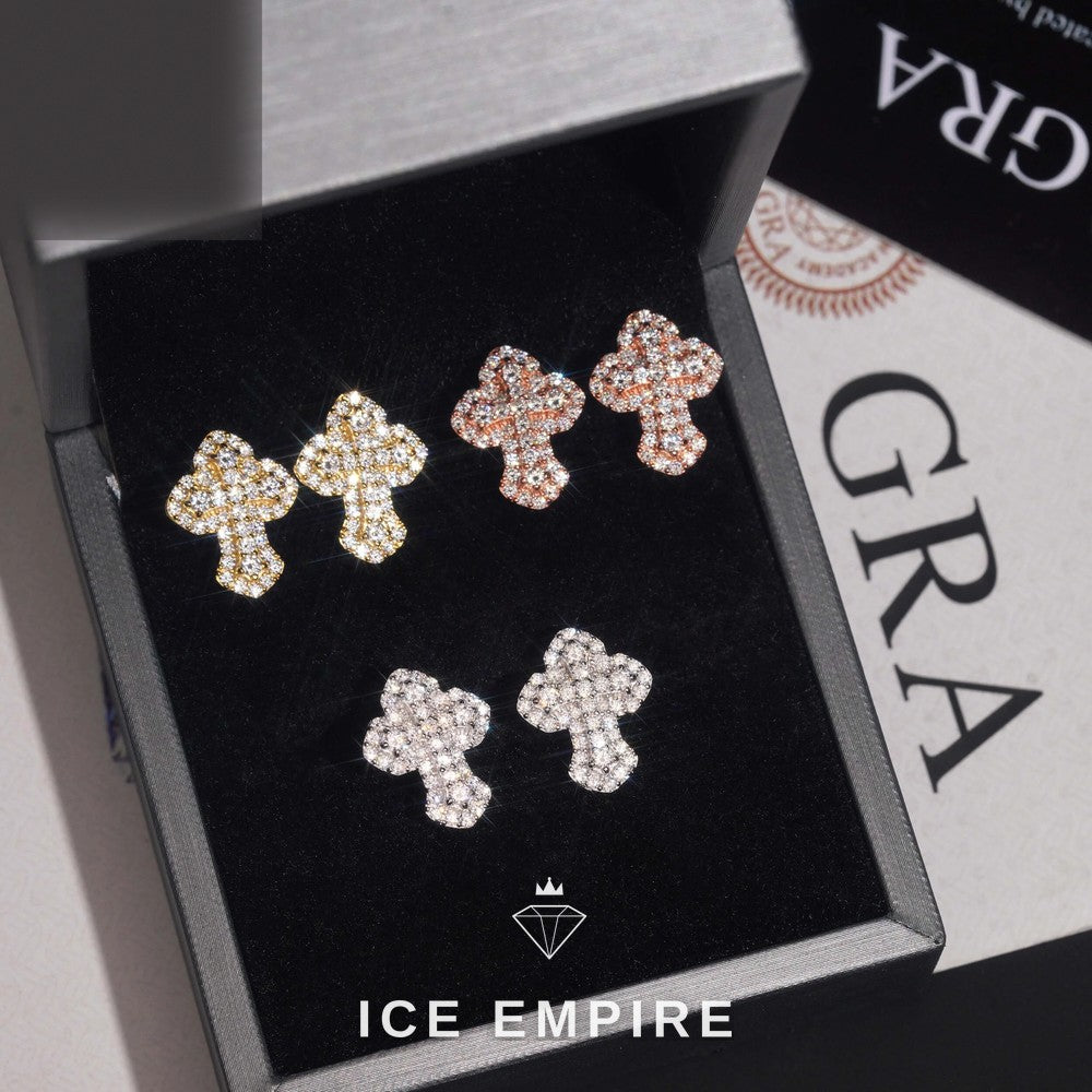 Iced Out Cross 925 Silver Moissanite Stud Earrings