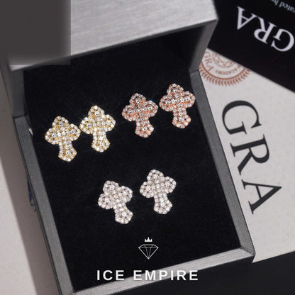 Iced Out Cross 925 Silver Moissanite Stud Earrings