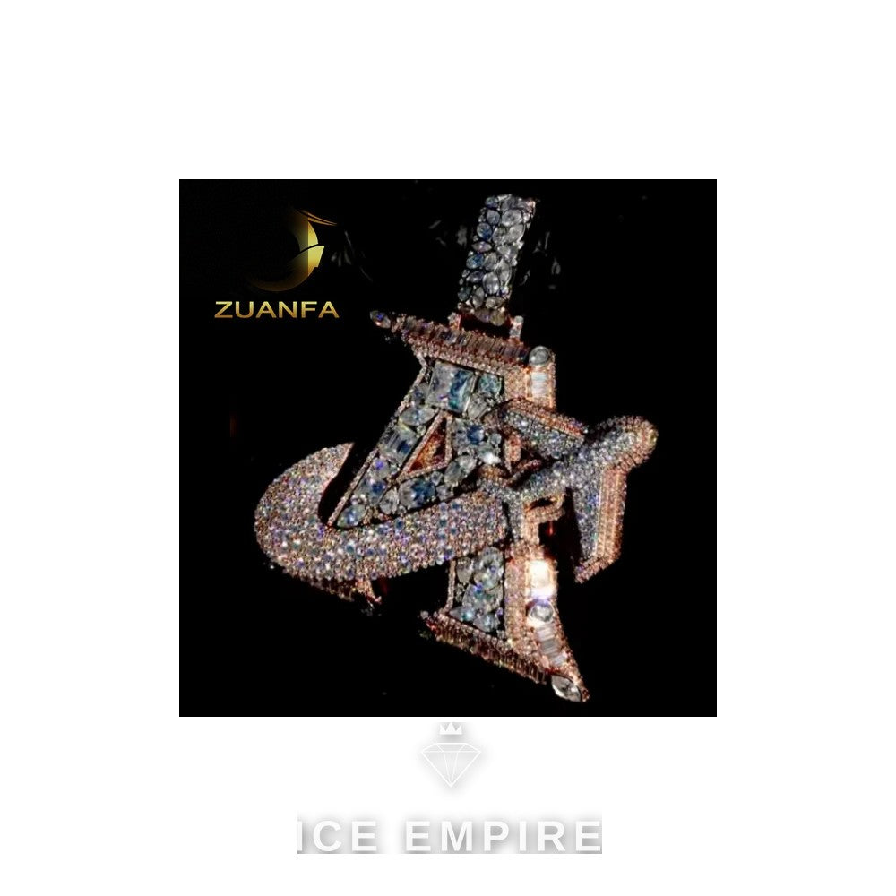 Iced Out Baguette Rose Gold Plated Moissanite Pendant