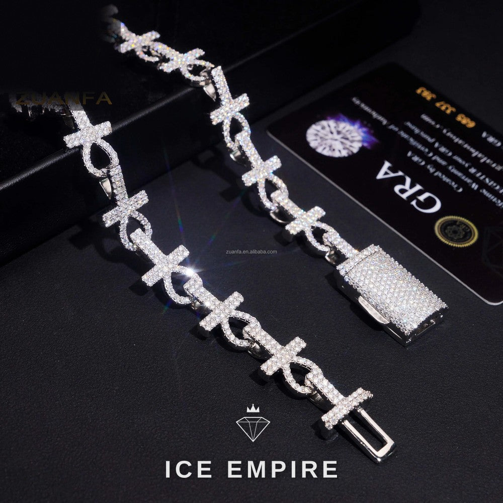 Iced Out Cross 925 Silver Moissanite Cuban Chain