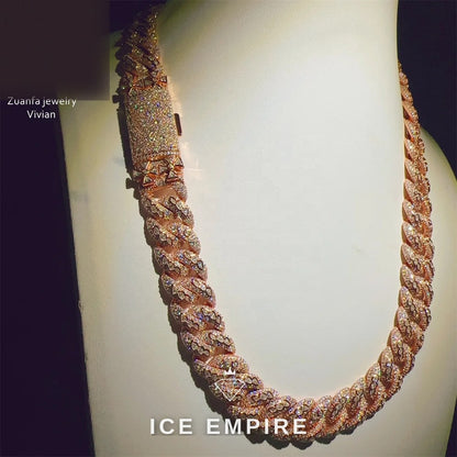 Iced Out Rose Gold Plated Moissanite Cuban Chain